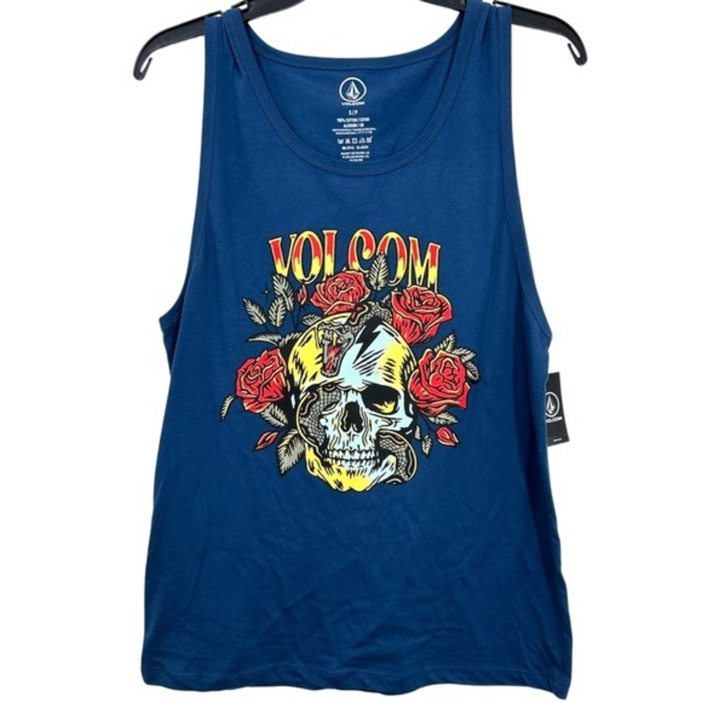 Volcom Men's Size Small Dark Blue Skull‎ & Roses Muscle Tank Beach Summer NWT